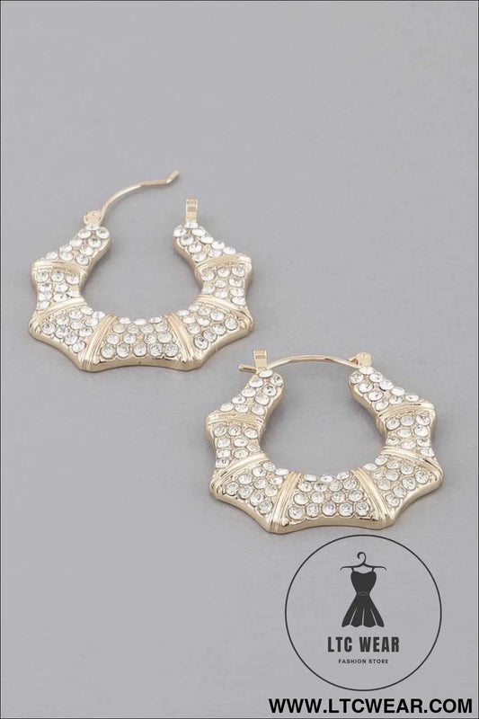 Rhinestone Shoehorn Hoop Earrings