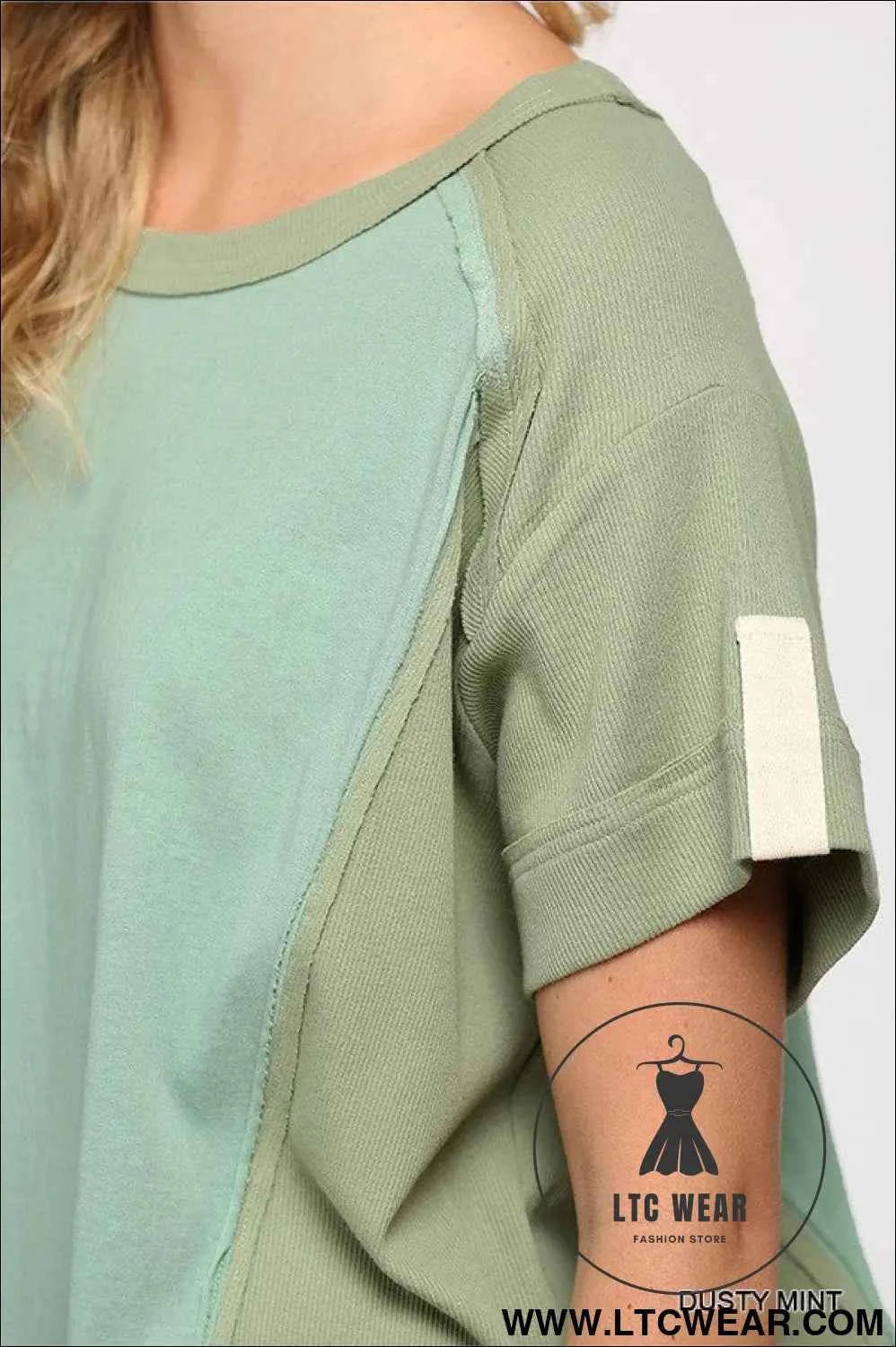 Ribbed And Solid Mixed Raw Edge Top