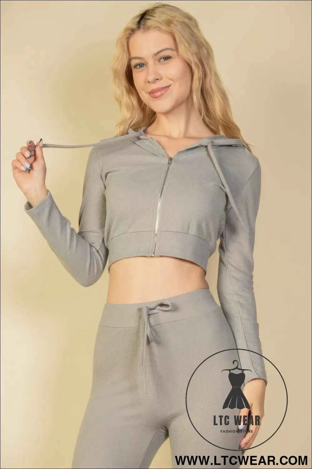 Ribbed Crop Zip Hoodie