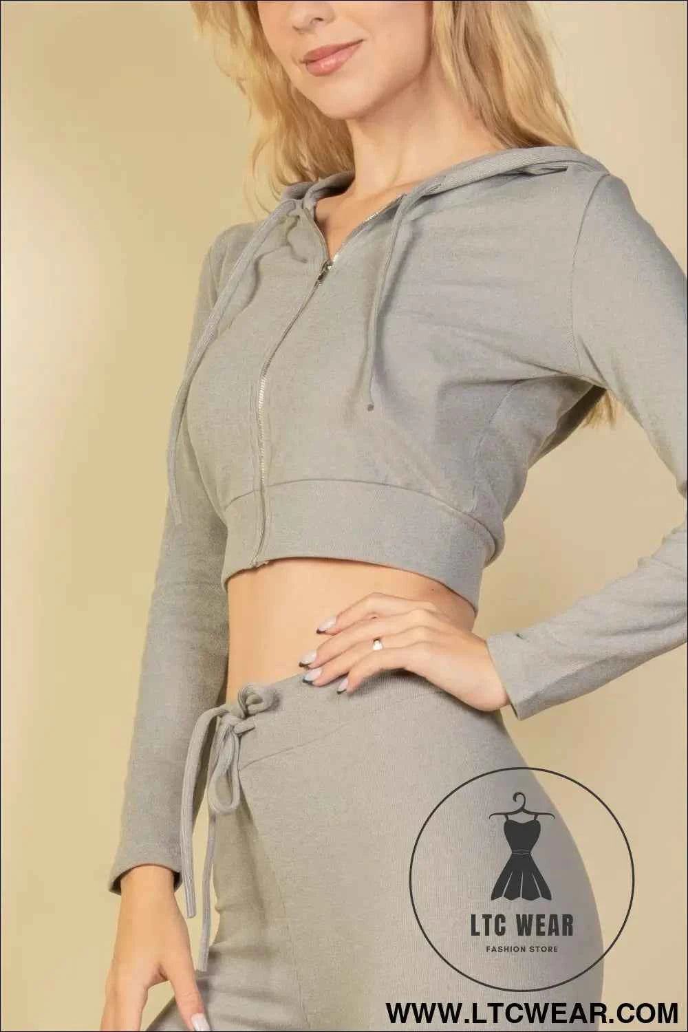 Ribbed Crop Zip Hoodie