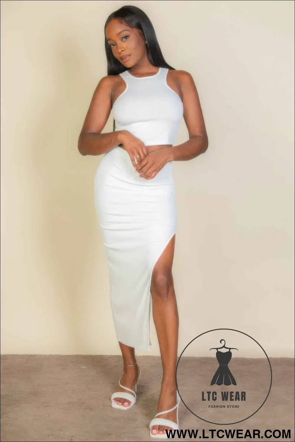 Ribbed Cropped Top And Maxi Side Slit Skirt