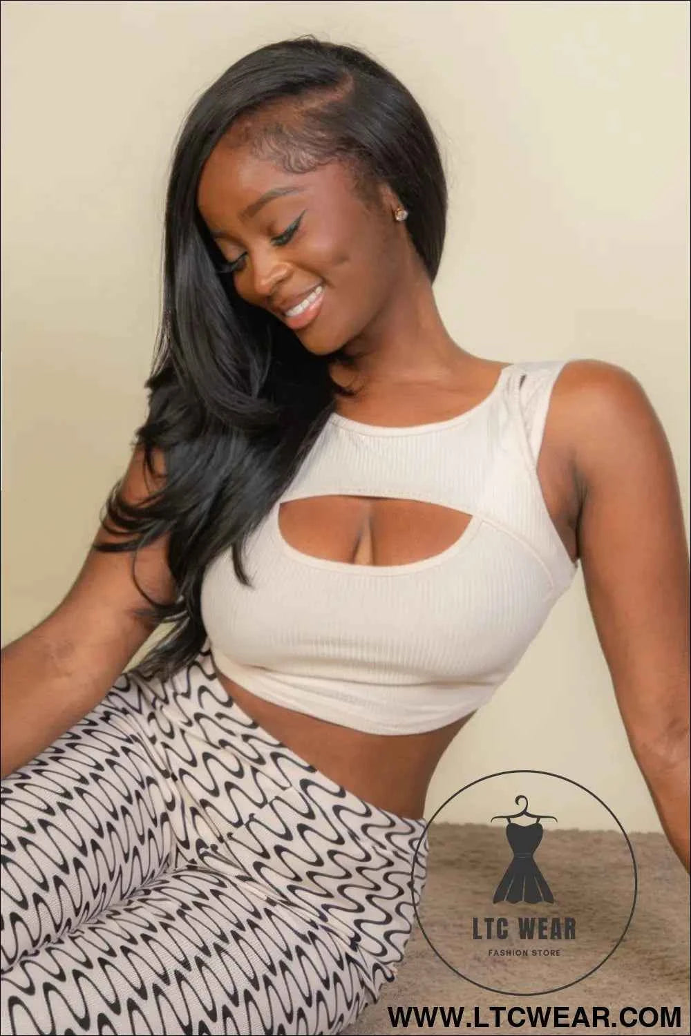 Ribbed Cut Out Front Crop Top