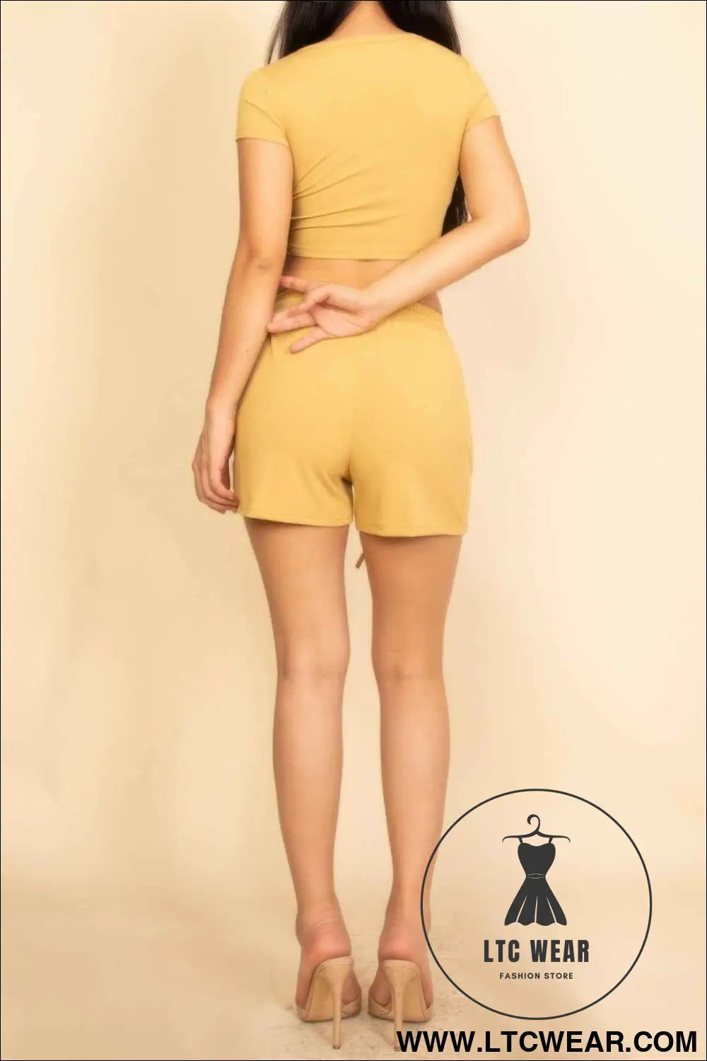 Ribbed Knit Drawstring Lounge Shorts Set