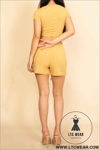 Ribbed Knit Drawstring Lounge Shorts Set