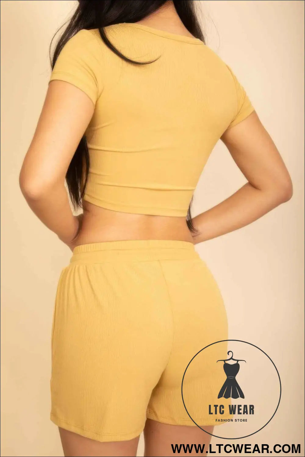 Ribbed Knit Drawstring Lounge Shorts Set