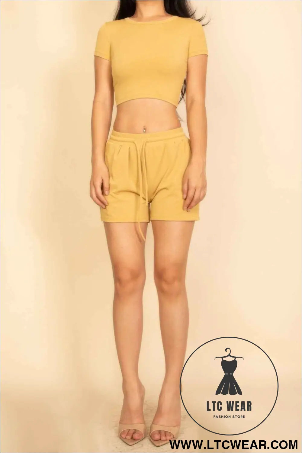 Ribbed Knit Drawstring Lounge Shorts Set