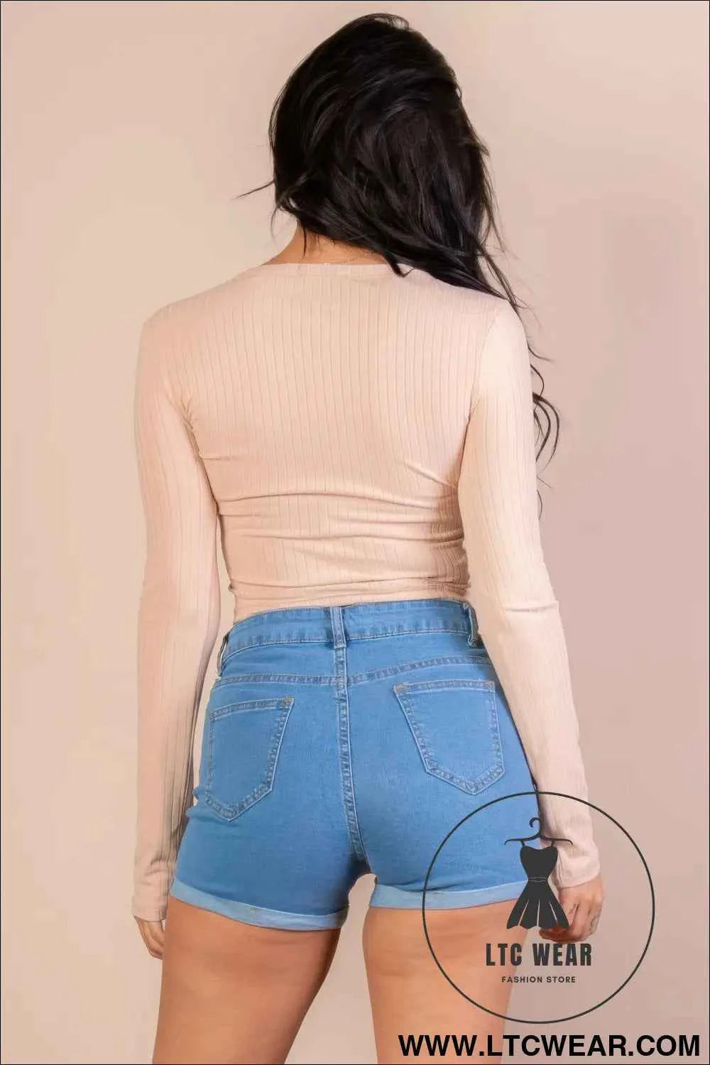 Ribbed Long Sleeve Snap Button Down Crop Top