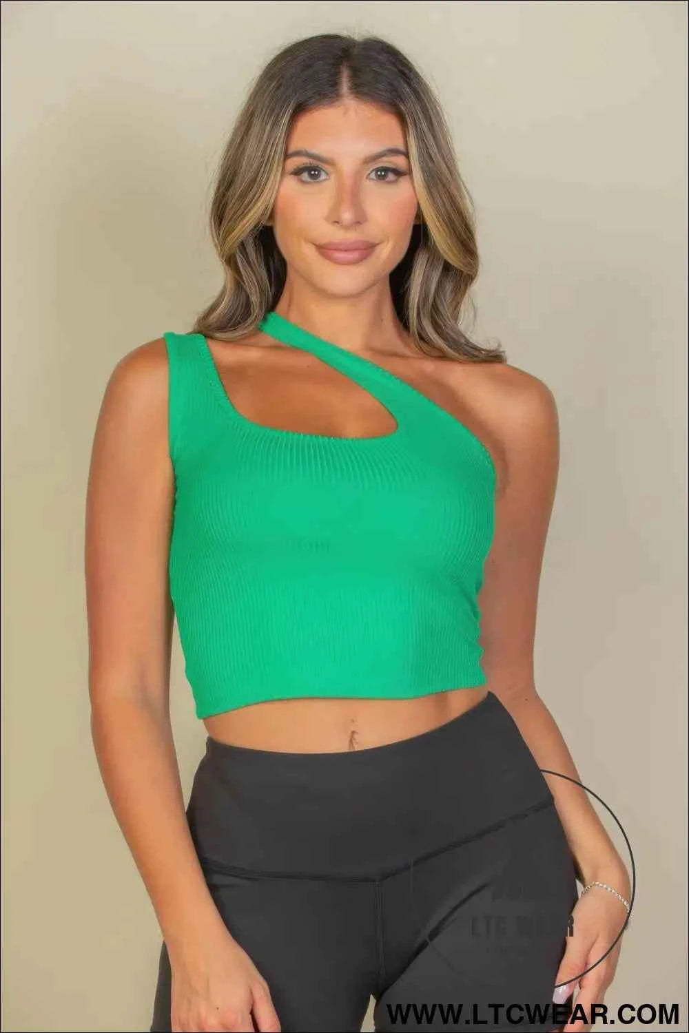 Ribbed One Shoulder Cross Strap Crop Top