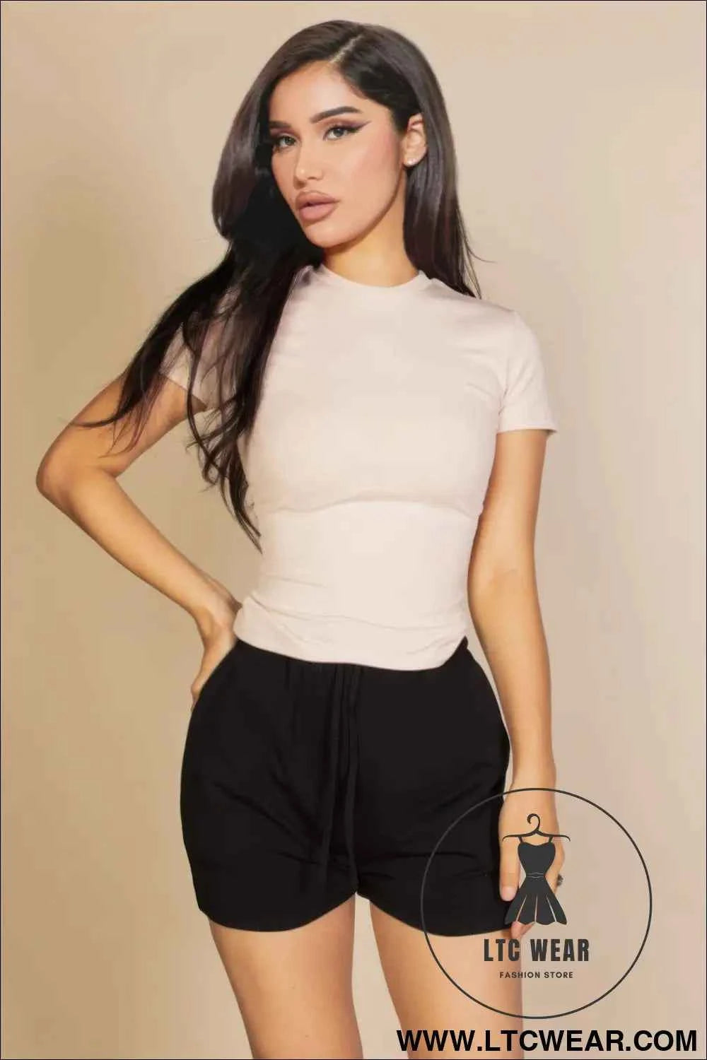 Ribbed Round Neck Short Sleeve Top