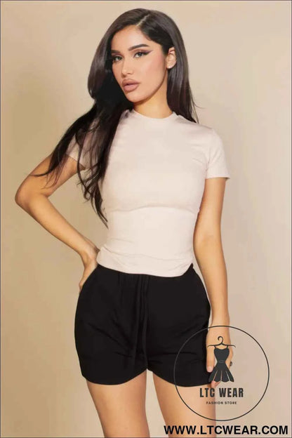 Ribbed Round Neck Short Sleeve Top