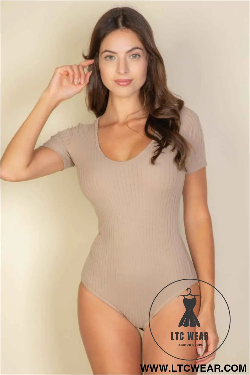 Ribbed Scoop Neck Short Sleeve Bodysuit