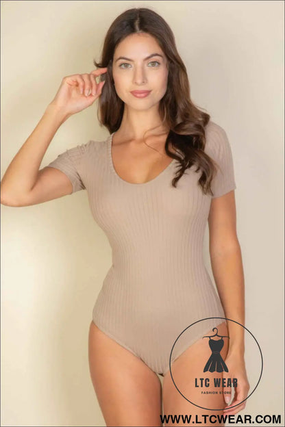 Ribbed Scoop Neck Short Sleeve Bodysuit