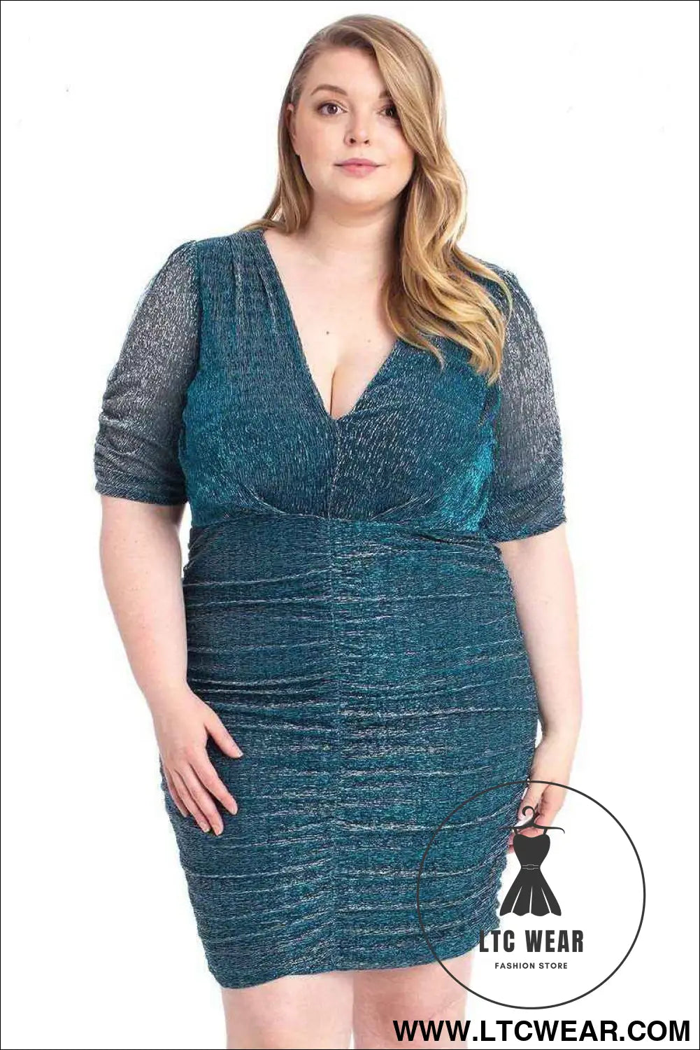 Ribbed Shimmer Shirring Mini Dress