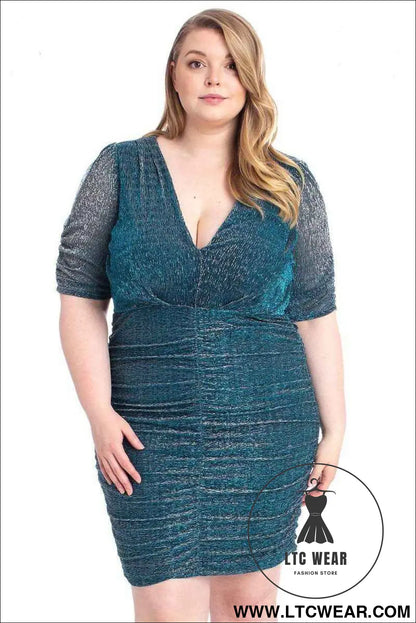 Ribbed Shimmer Shirring Mini Dress