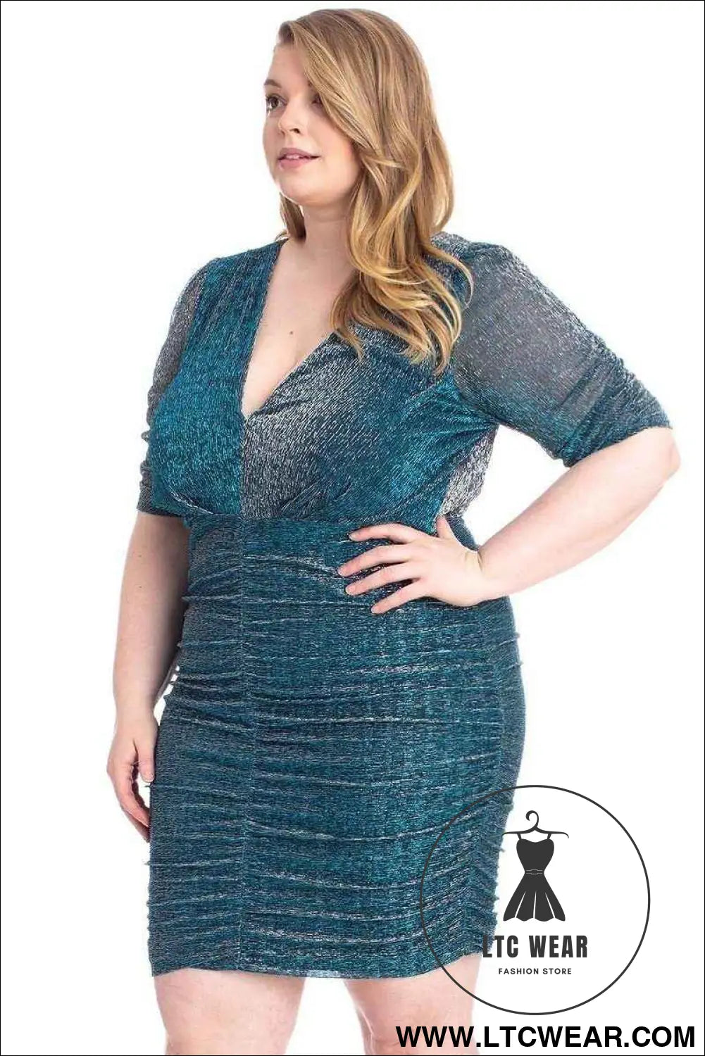 Ribbed Shimmer Shirring Mini Dress