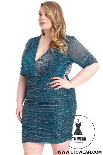 Ribbed Shimmer Shirring Mini Dress
