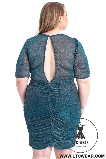 Ribbed Shimmer Shirring Mini Dress