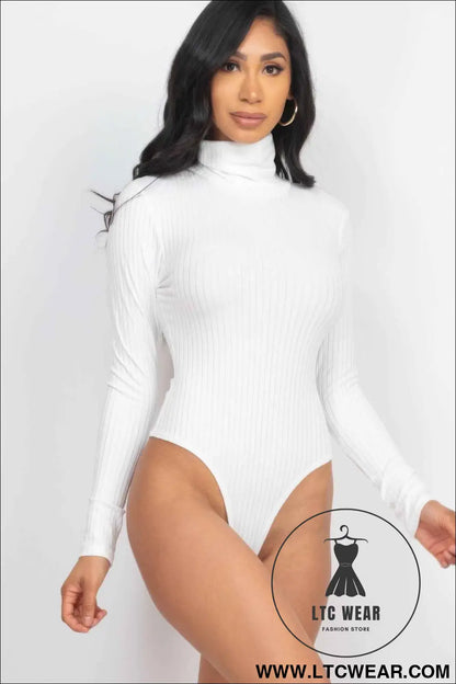 Ribbed Turtle Neck Long Sleeve Bodysuit