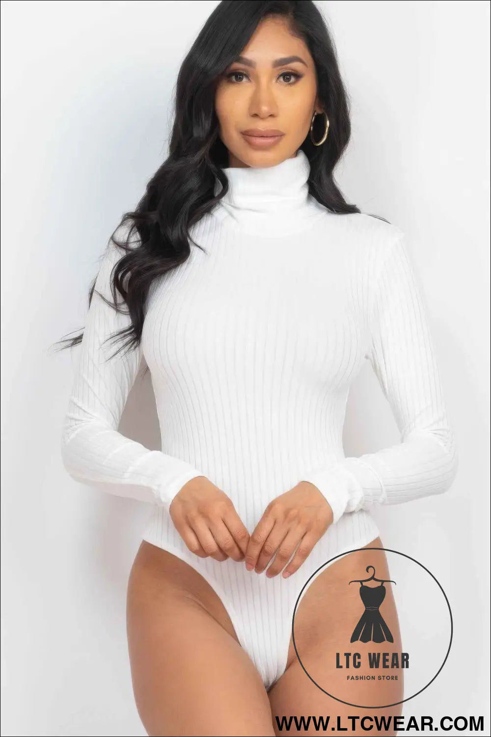 Ribbed Turtle Neck Long Sleeve Bodysuit