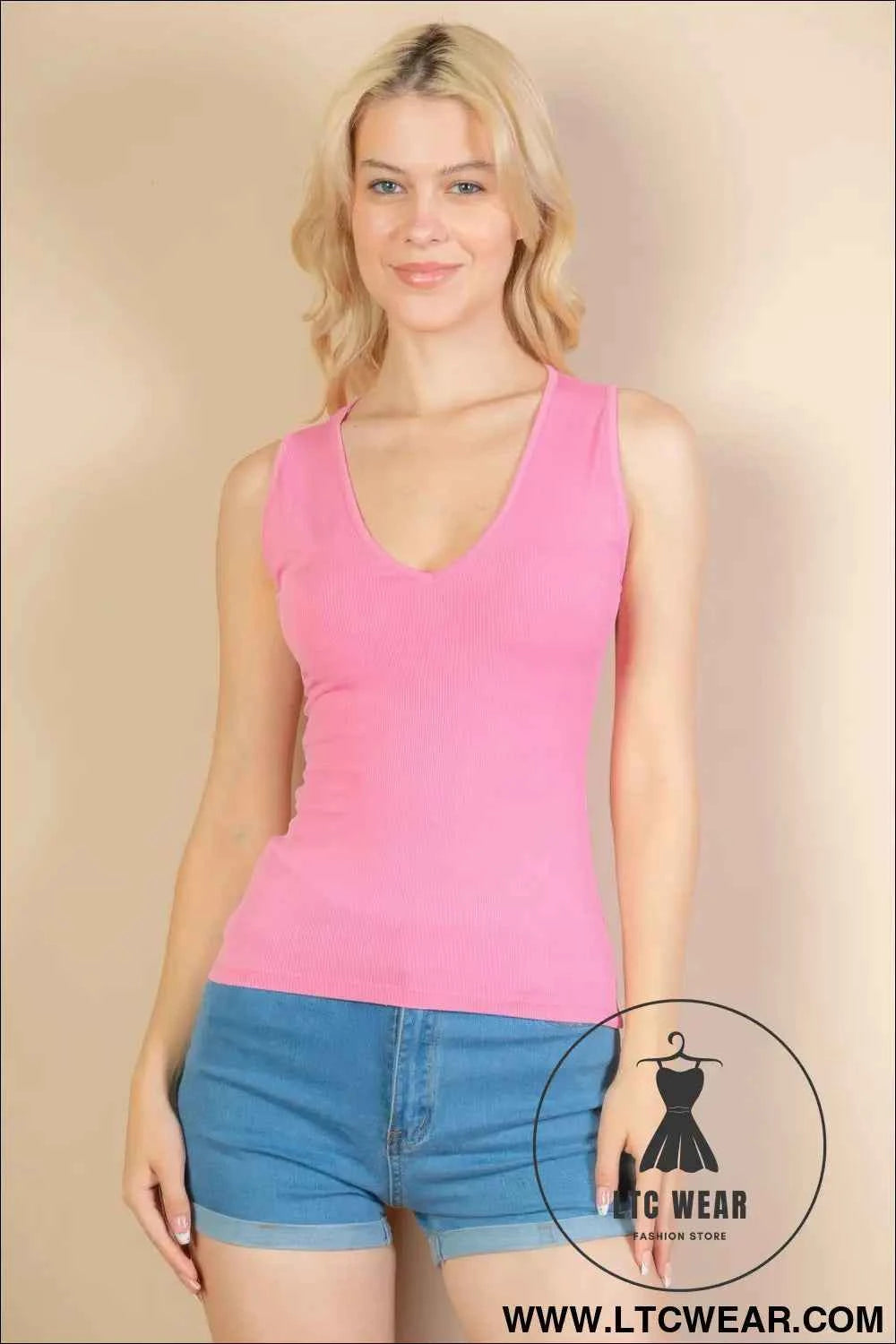 Ribbed V-neck Sleeveless Top