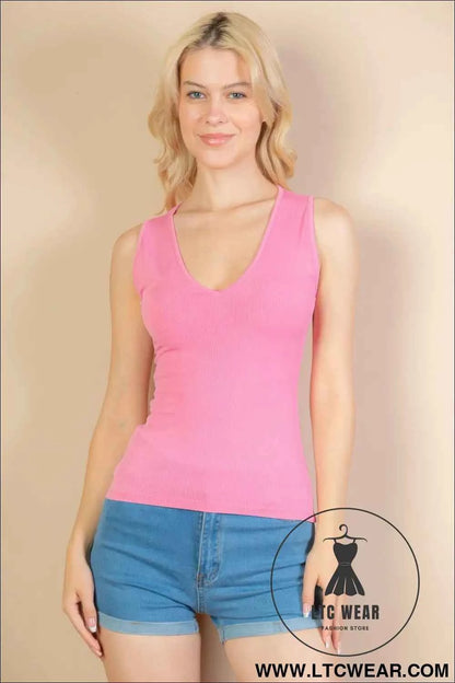 Ribbed V-neck Sleeveless Top