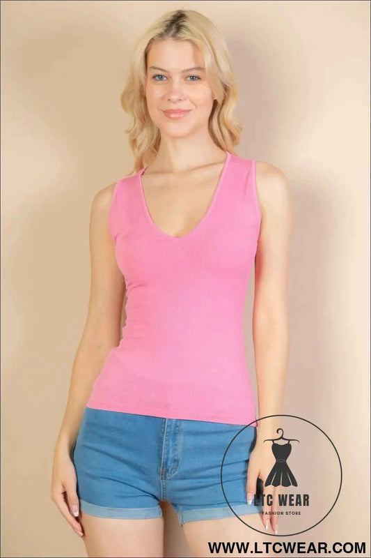 Ribbed V-neck Sleeveless Top