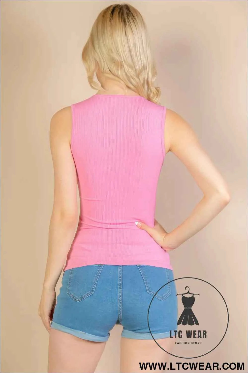 Ribbed V-neck Sleeveless Top