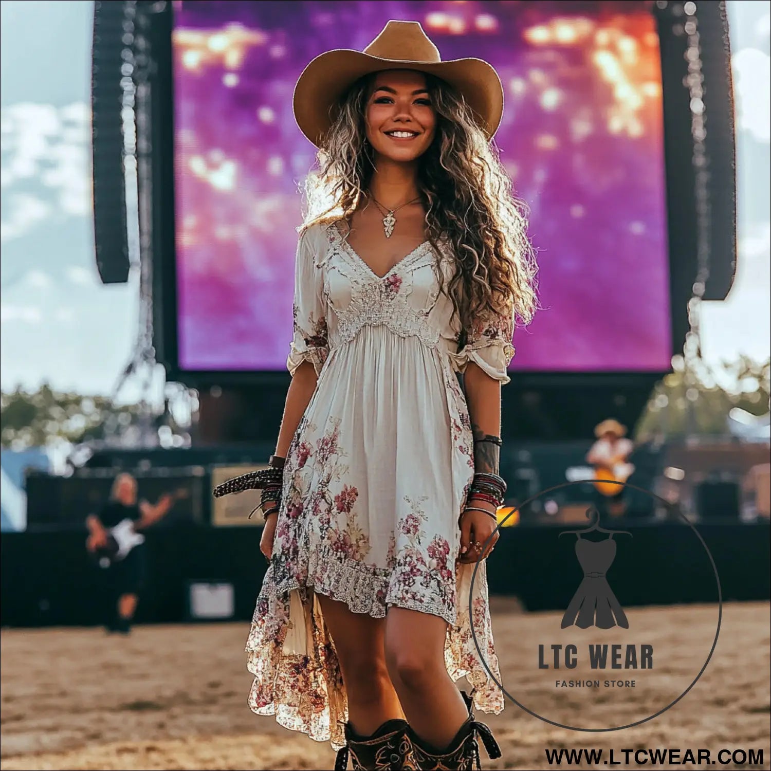 Rock festival rock party v-neck printed dress