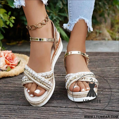Roman Retro Rhinestone Wedge Sandals Summer AllMatch Essential