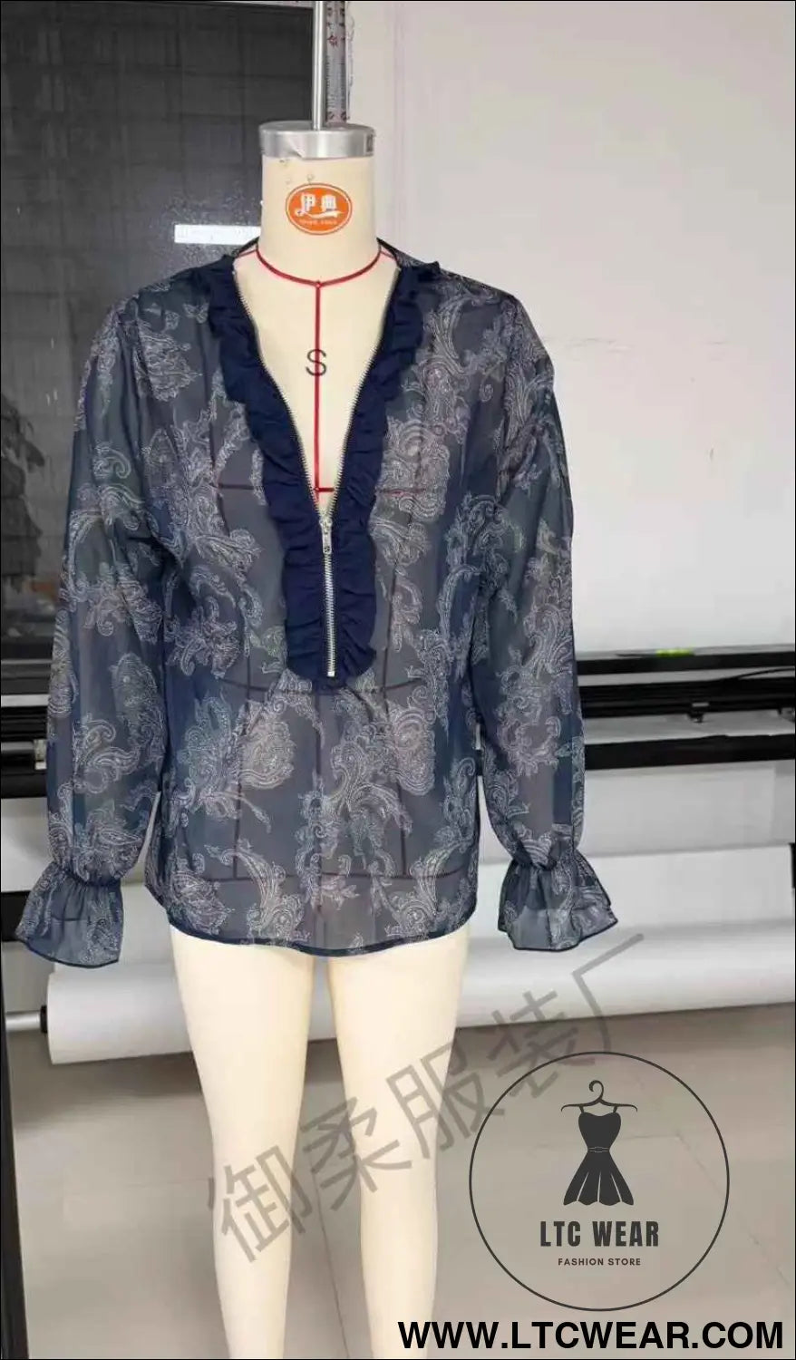 Romantic Boho Deep V-Neck Paisley Ruffle Chiffon Shirt