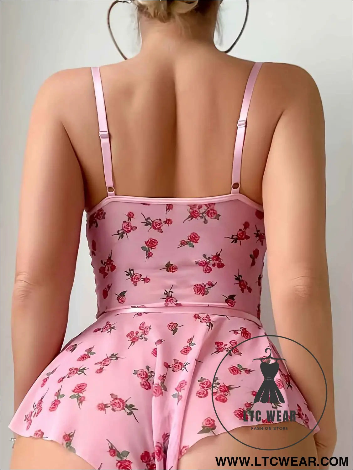 Romantic Lace Mesh Backless Jumpsuit Bow Print for Happy Nights