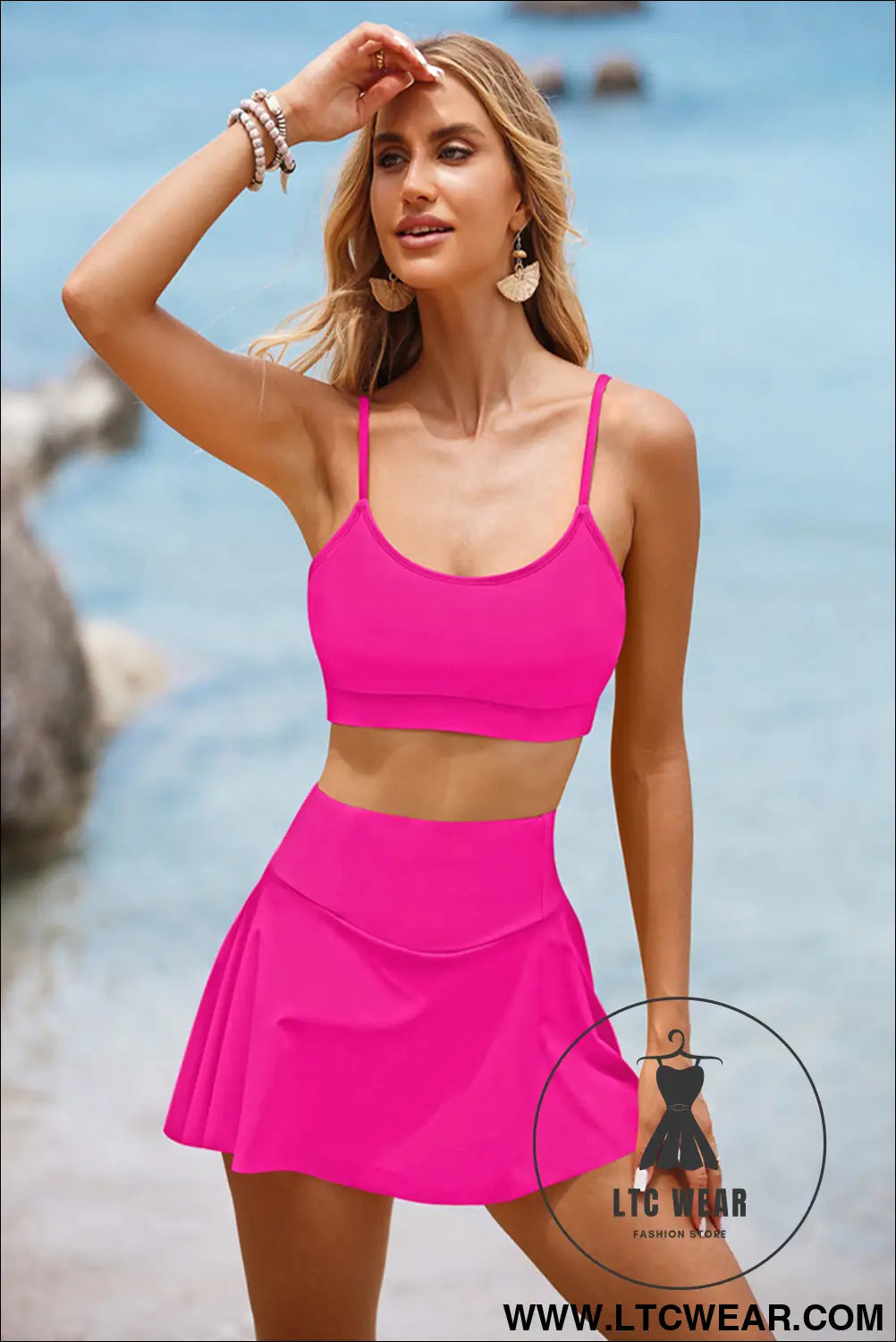 Rose active bikini high waist swim skort 2pcs bathing suit - bikinis
