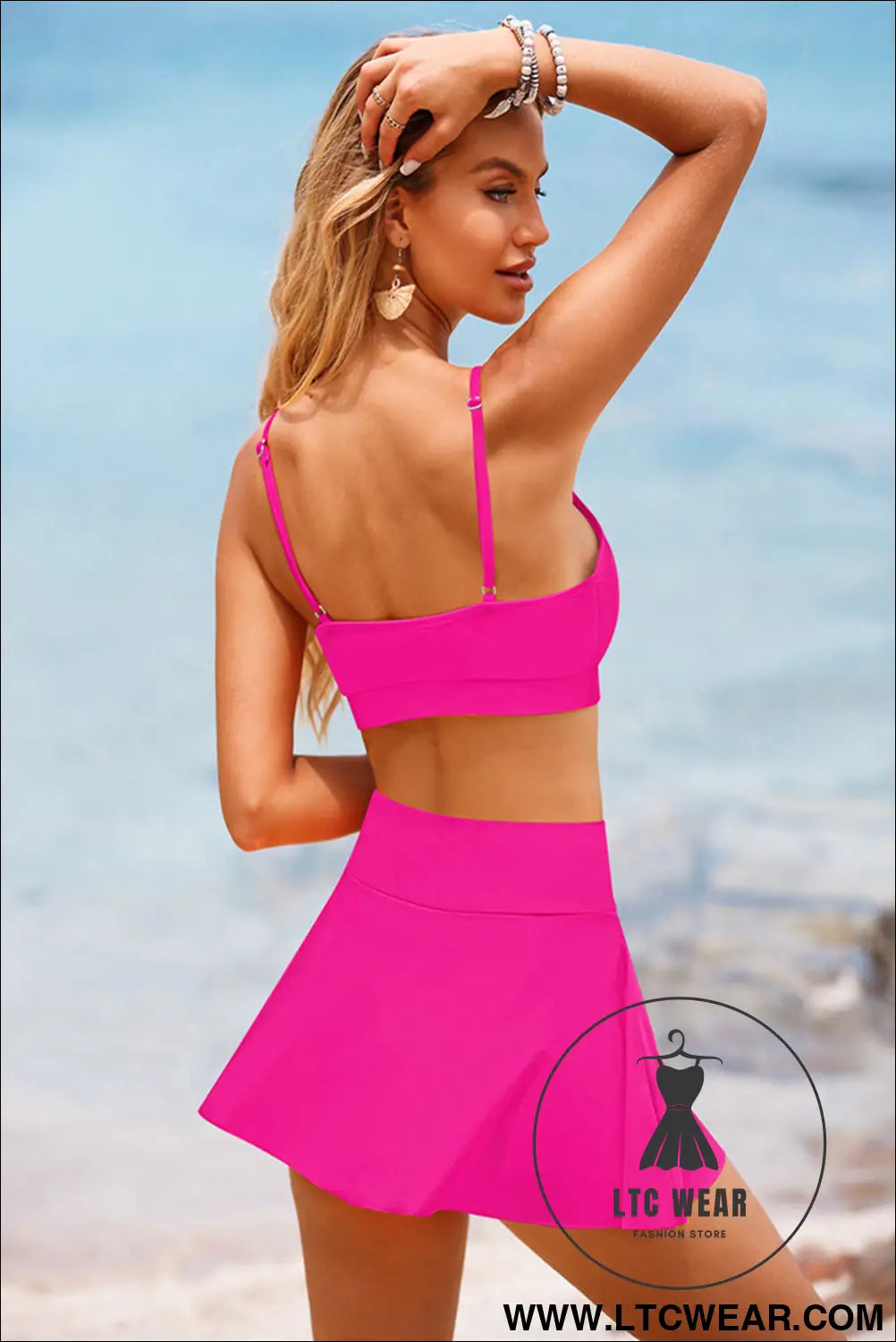 Rose active bikini high waist swim skort 2pcs bathing suit - bikinis