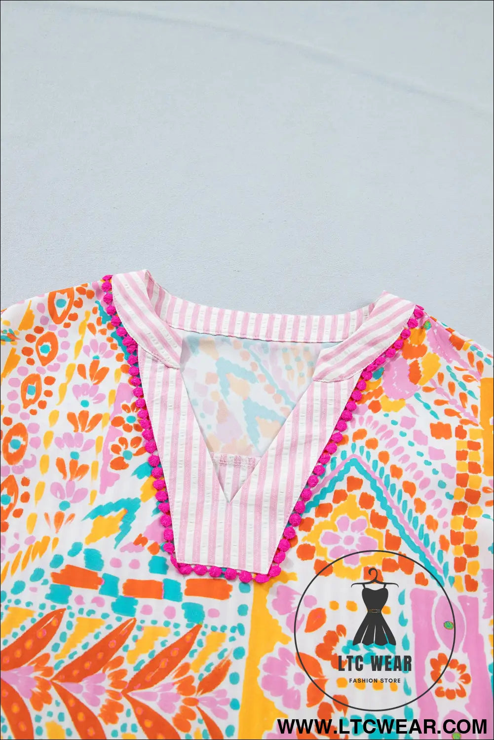 Rose boho mixed print contrast trim striped patchwork tiered short sleeve blouse - blouses & shirts