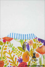 Rose Bright Floral Print Ricrac Trim Striped Patchwork V Neck Dress