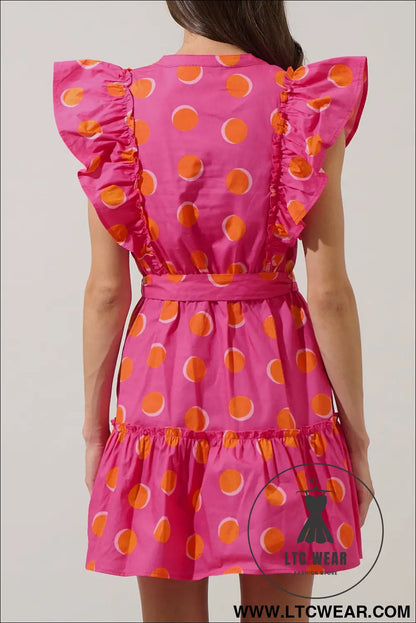 Rose Double Polka Dot V Neck Ruffled Short Sleeve Dress - L.T.C Wear Online Fashion Store