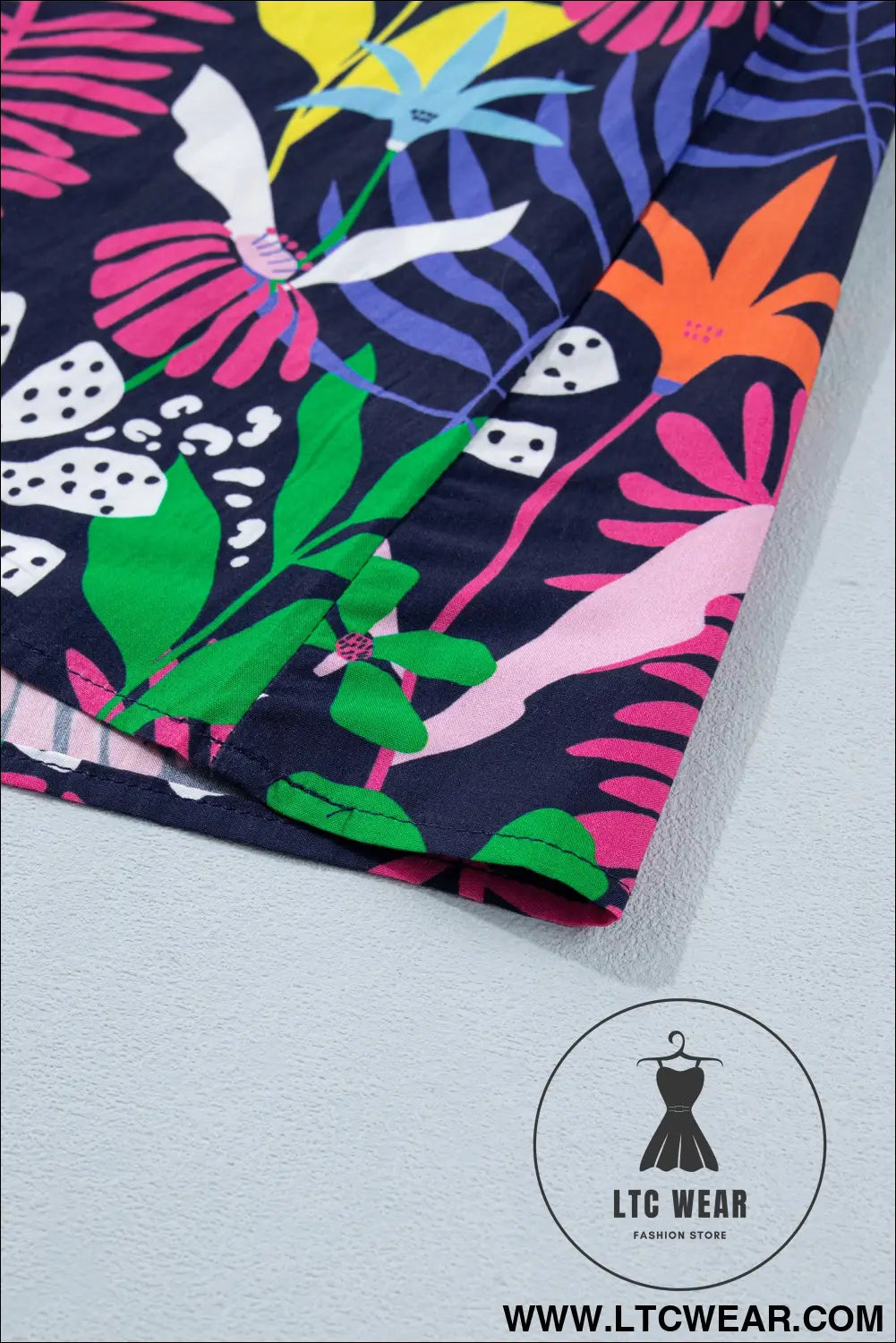 Rose Floral Print Frilled Contrast Striped Trim V Neck Short Sleeve Blouse - L.T.C Wear Online Fashion Store