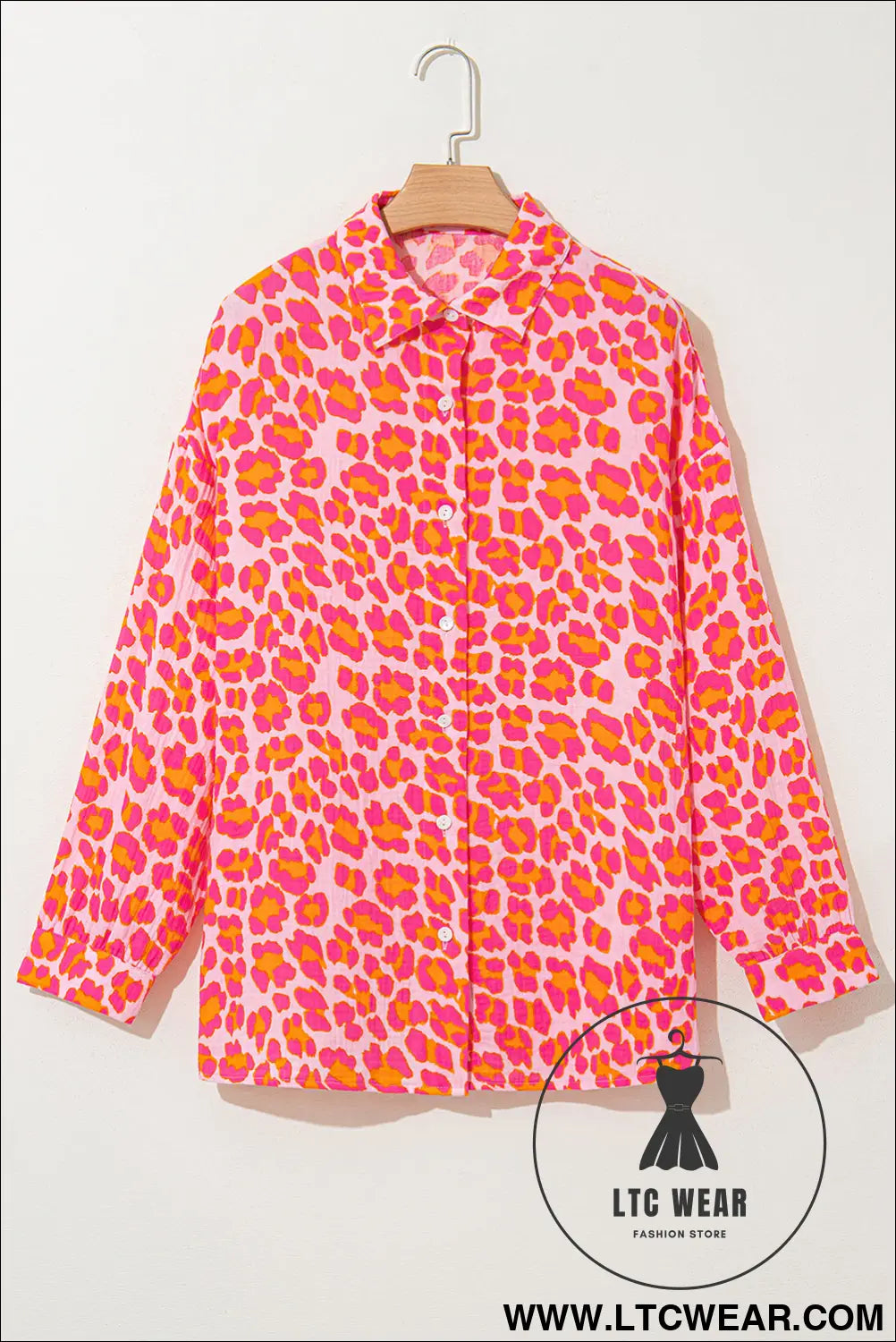 Rose leopard print button-up crinkle shirt - 15%