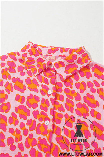 Rose leopard print button-up crinkle shirt - 15%