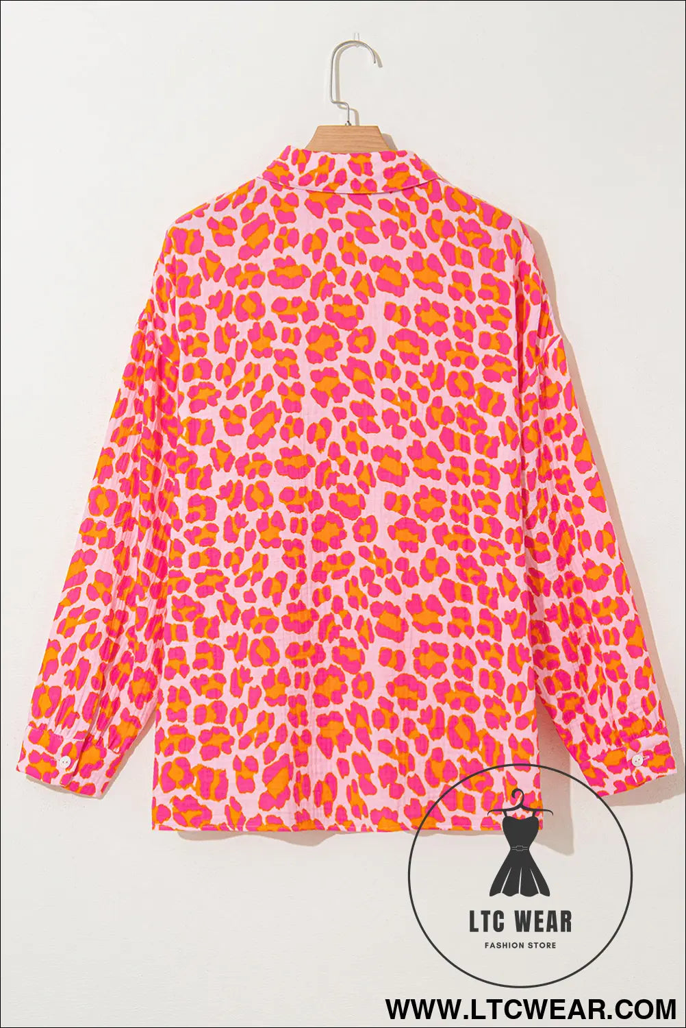 Rose leopard print button-up crinkle shirt - 15%