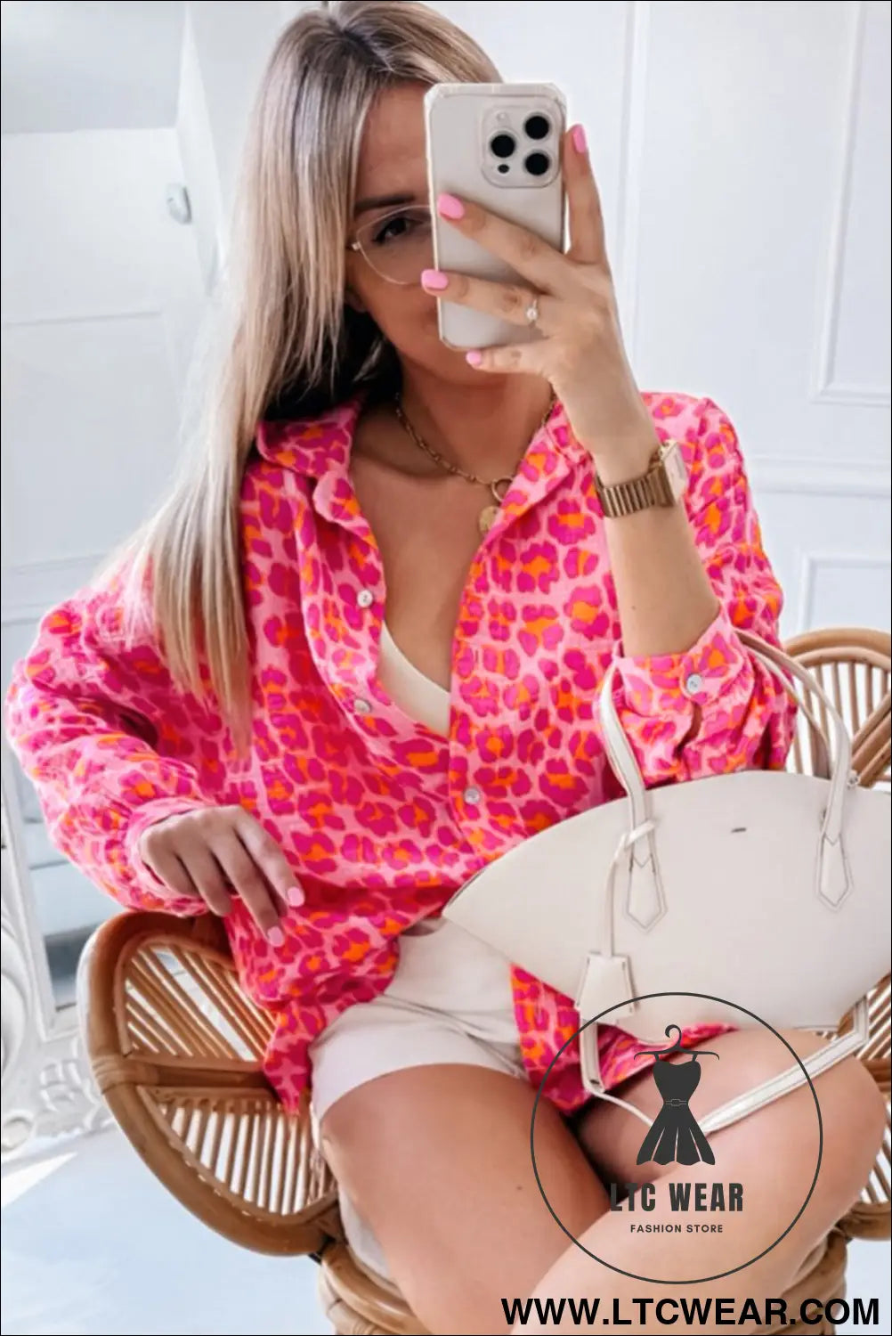 Rose leopard print button-up crinkle shirt - 15%