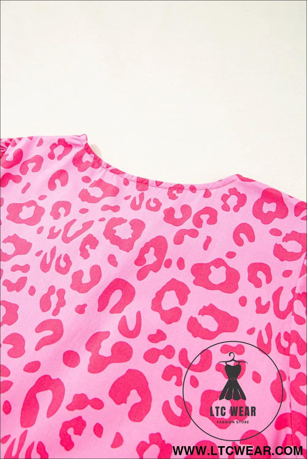 Rose leopard puff sleeve tie front high waist mini dress - mini dresses