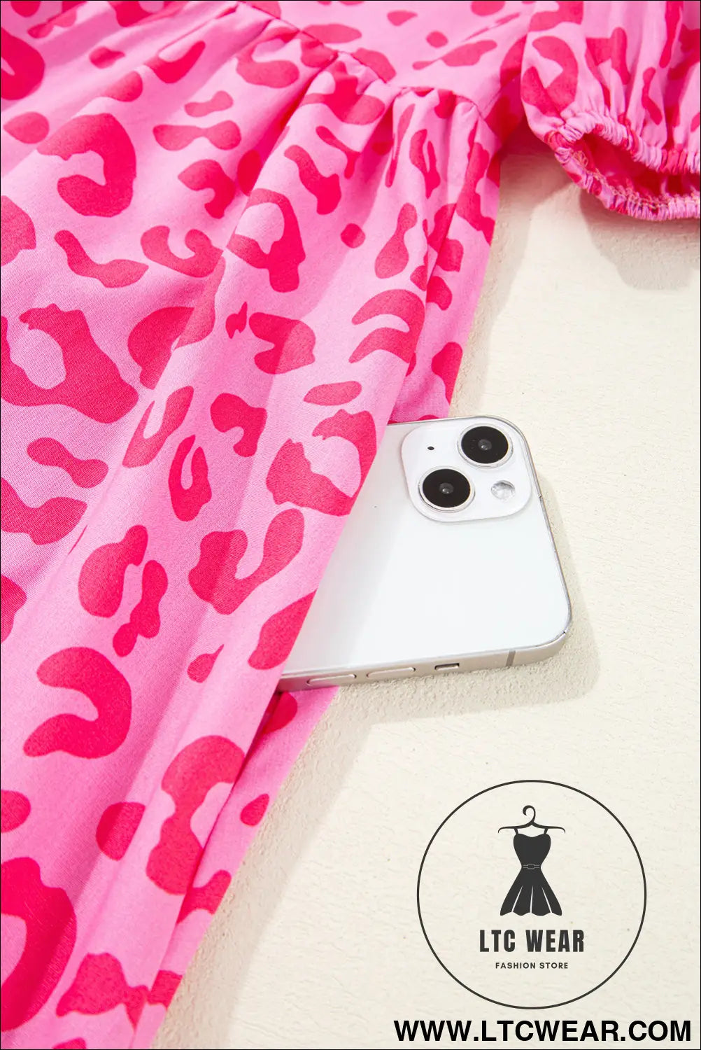 Rose leopard puff sleeve tie front high waist mini dress - mini dresses