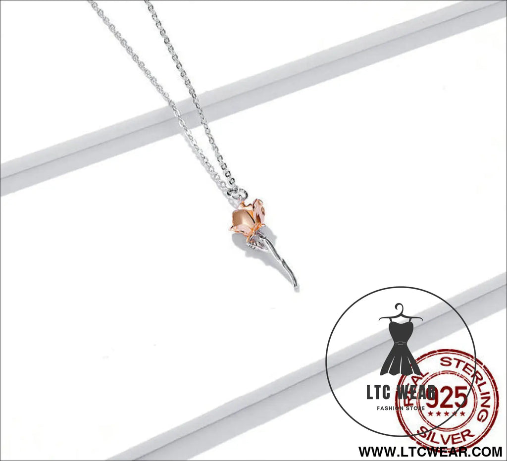 Rose necklace pendant s925 pure silver flower accessory - bsn190 / sterling silver 925