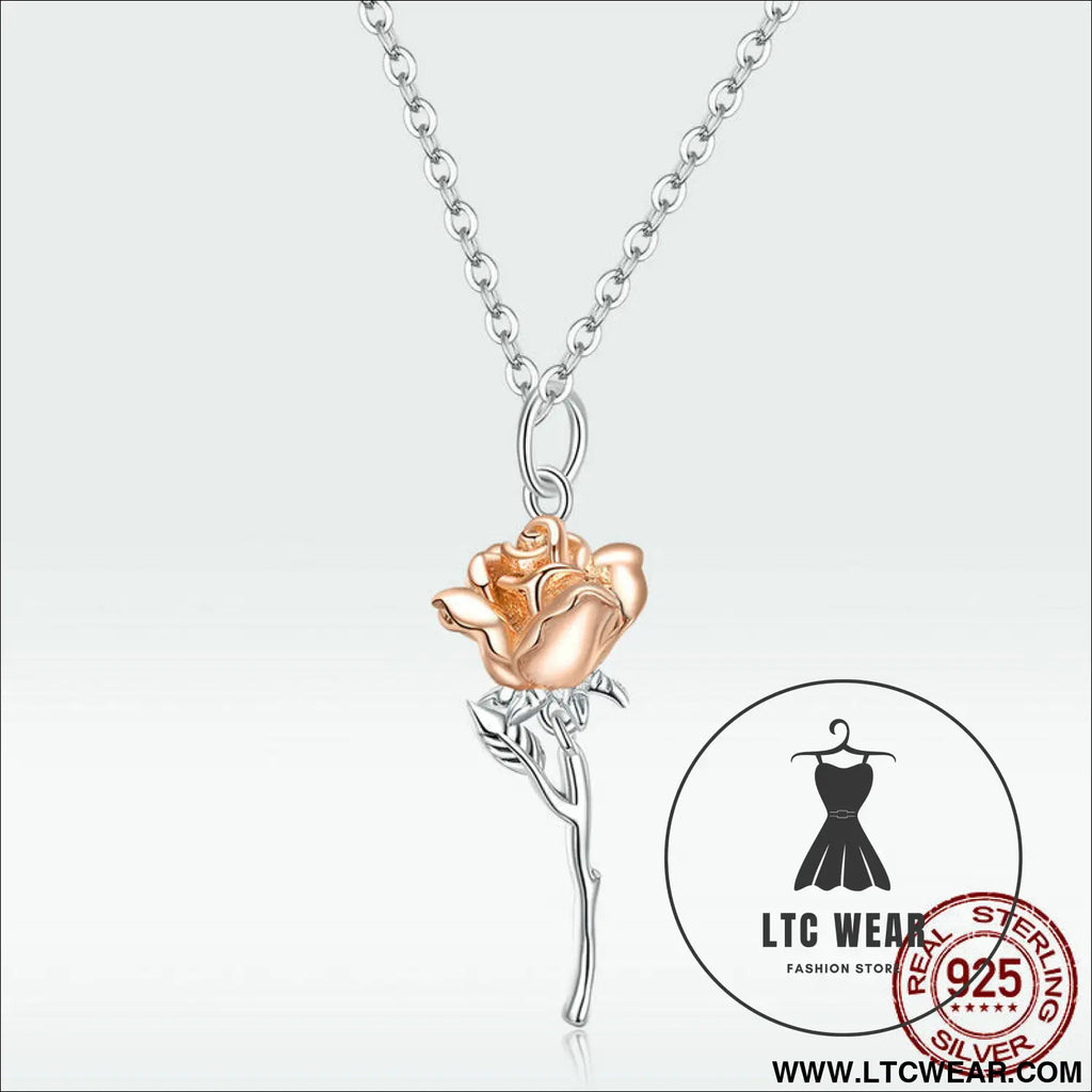 Rose necklace pendant s925 pure silver flower accessory - bsn190 / sterling silver 925