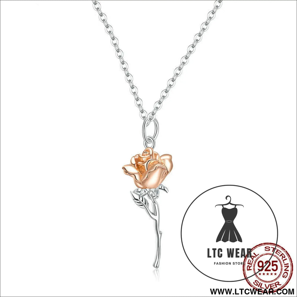 Rose necklace pendant s925 pure silver flower accessory - bsn190 / sterling silver 925