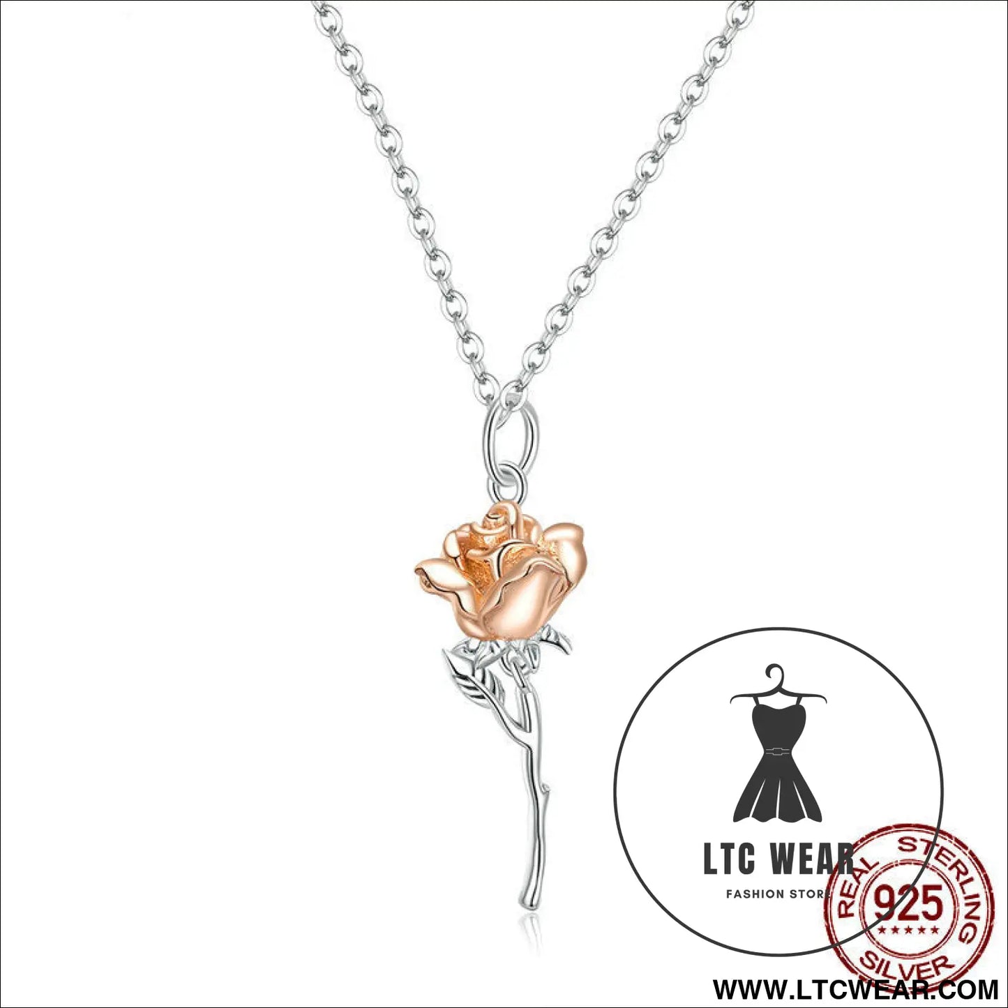 Rose necklace pendant s925 pure silver flower accessory - bsn190 / sterling silver 925