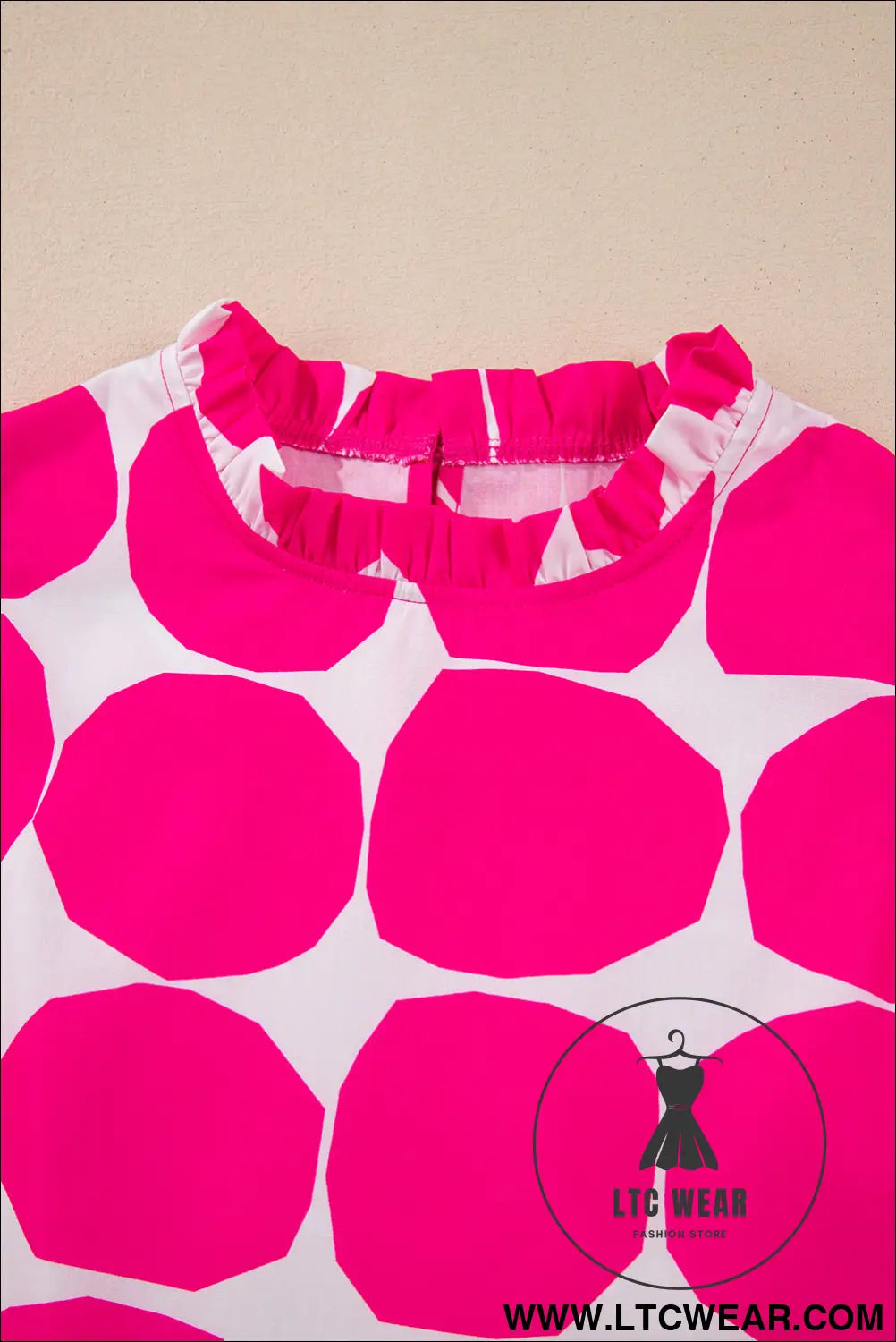 Rose Polka Dot Pattern Frill Neck Flutter Sleeve Top - L.T.C Wear Online Fashion Store