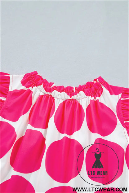 Rose polka dot print frilled round neck shift tank top - tank tops