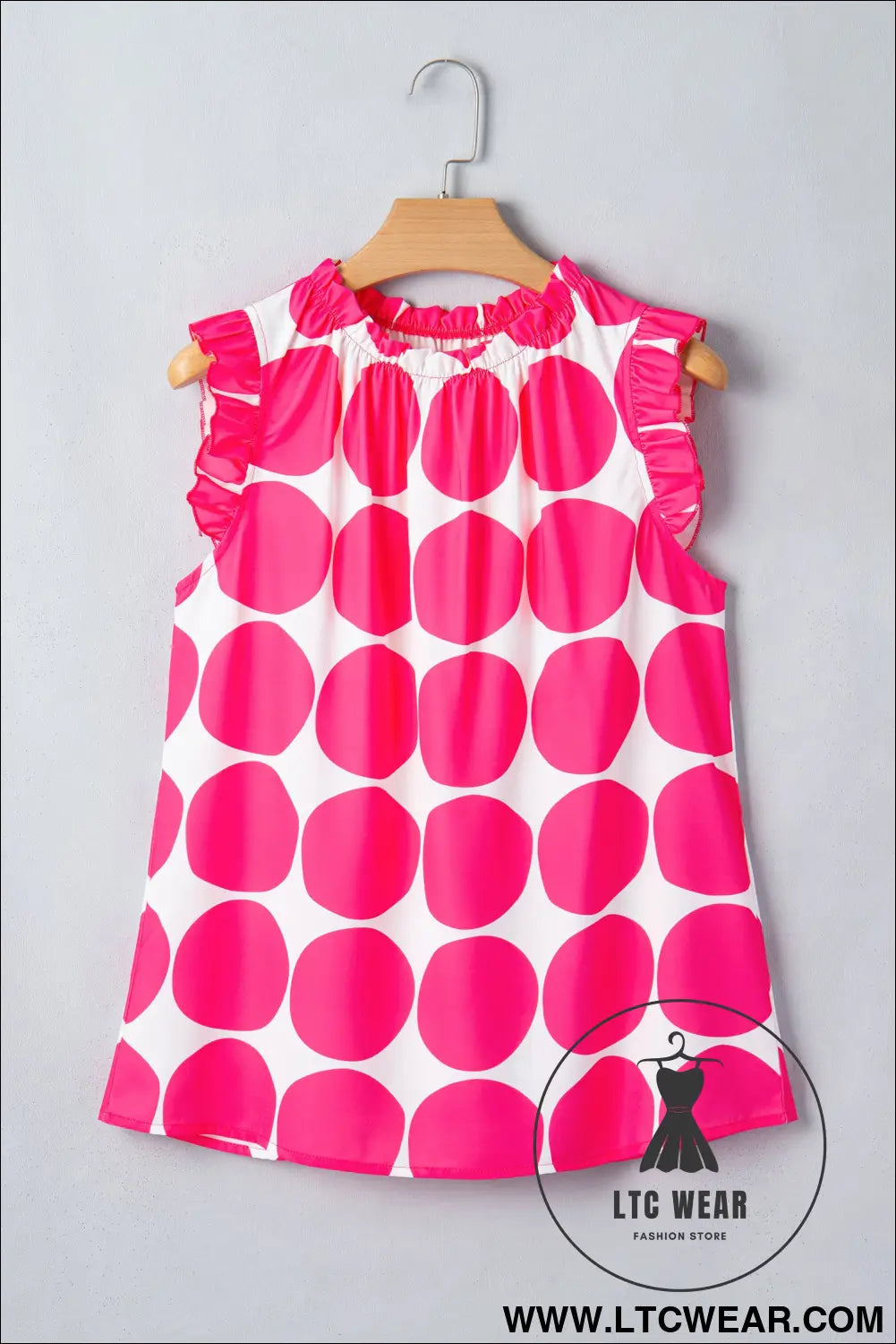 Rose polka dot print frilled round neck shift tank top - tank tops